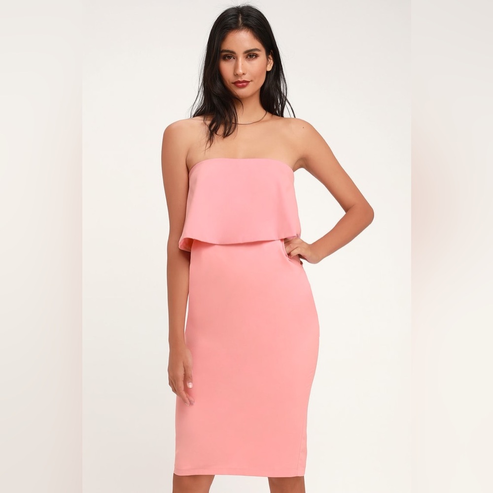 Lulus Lots of Love Light Pink Strapless Midi Dress size Small